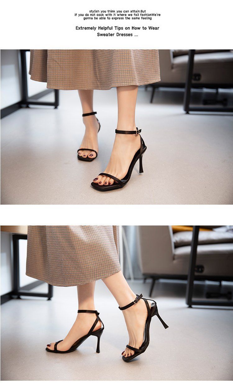 Women's Elegant Black Strappy Heels - Thin Stiletto Sandals For Women (Spring Comfortable High Heels)_voghion.com