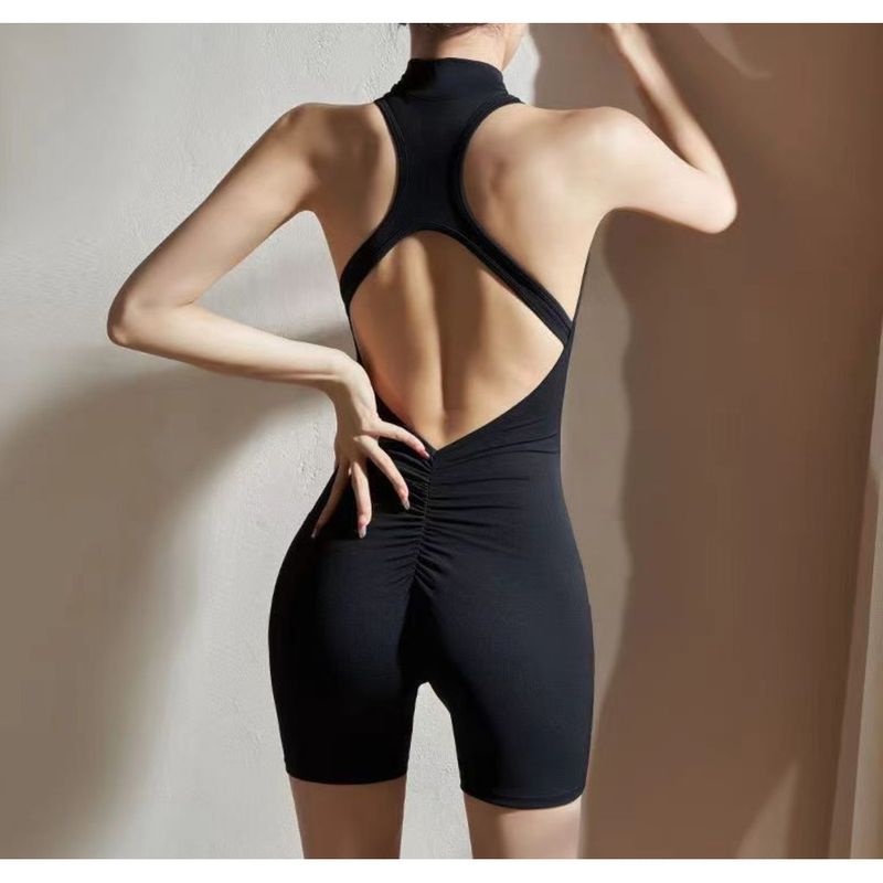 Combinaison de yoga plissée haute intensité : dos magnifique, sensation de nudité, effet liftant, fermeture éclair serrée, une pièce pour le fitness_voghion.com