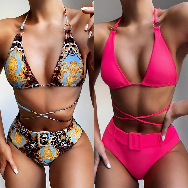 Badedragt Bikini Højtaljetrykt Halter Neck Bikini Dame Split Badedragt Badedragt_voghion.com