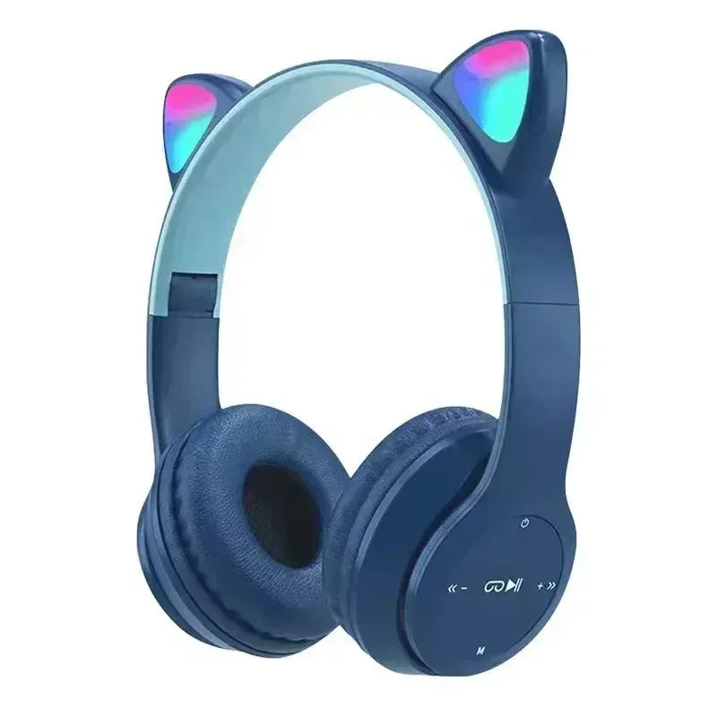 47M Wireless Game Headphone Flash Light Cute Cat Ears Gaming With Mic Control LED Stereo Music Phone Bluetooth Headset_voghion.com