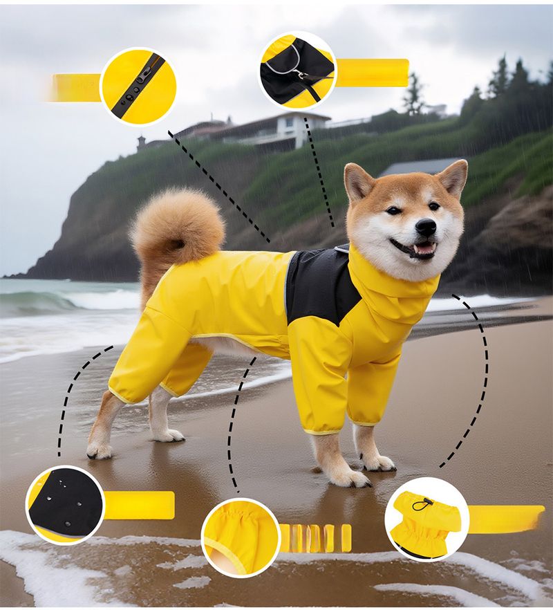 Orta ve Büyük Köpekler Border Collie Labrador Shiba Inu Dört Ayaklı Ceket Su Geçirmez Rüzgar Geçirmez Köpek Giysileri Yağmurluk_voghion.com