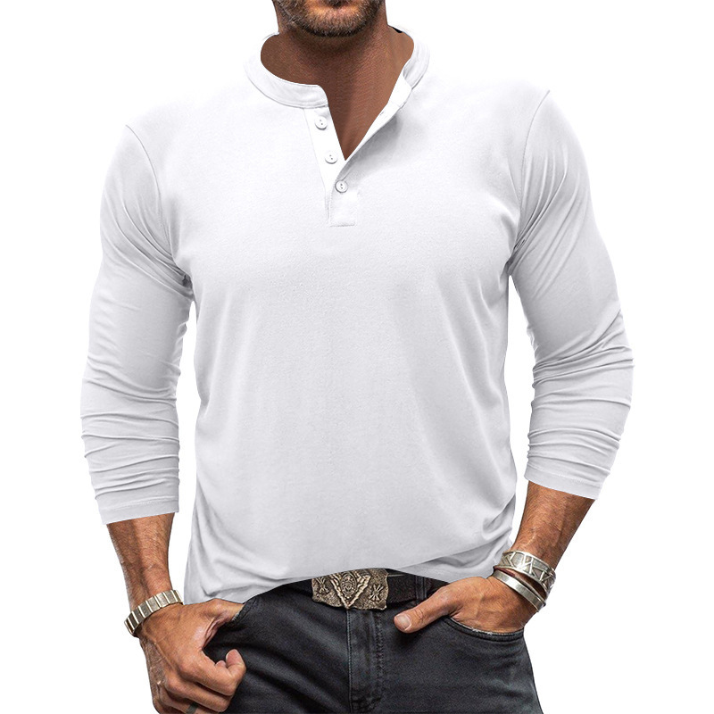 2025d 2025 Herbst Langarm Herren T-Shirt Rundhalsausschnitt Einfarbig Knopf Henley Casual Base Shirt_voghion.com