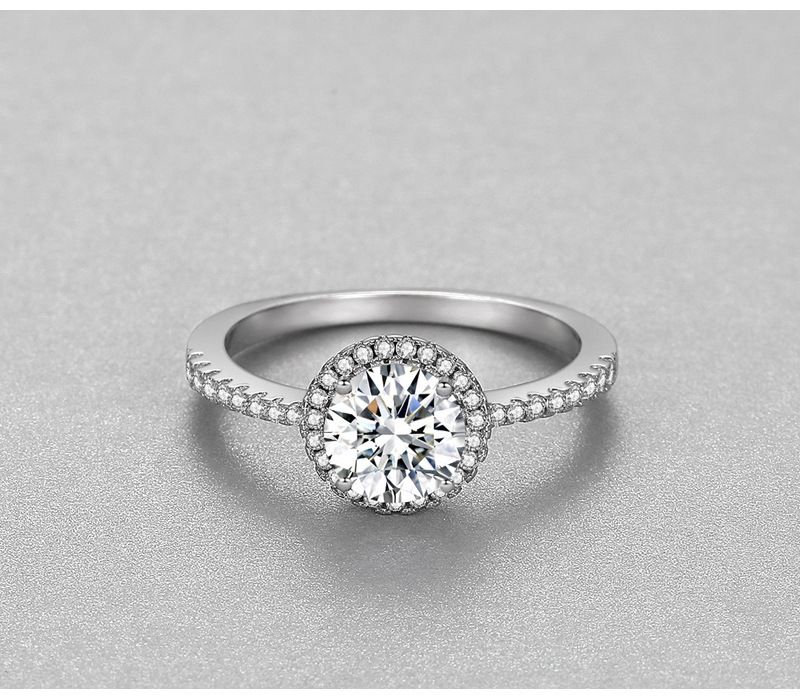 S Pure Silver Plated Platinum Mosonite Luxury Round Bag Four Claw One Two Carat Wedding Ladies Ring_voghion.com