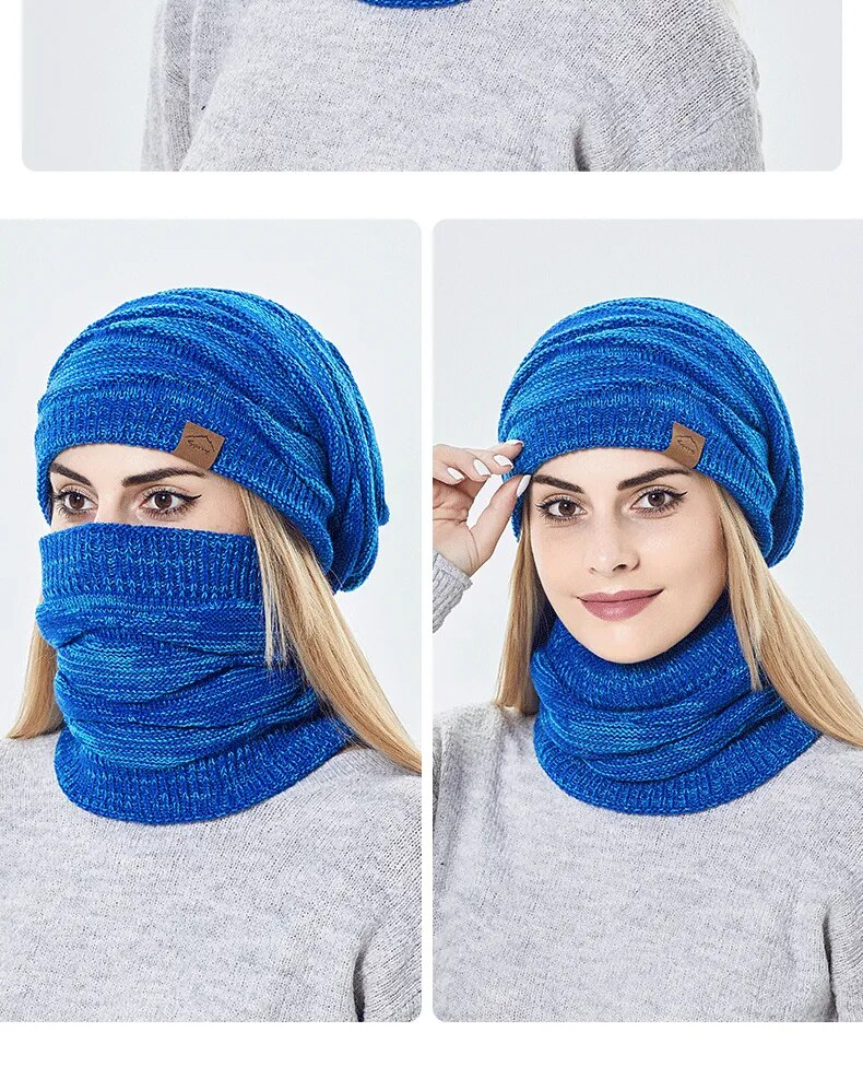 Berretto invernale Sciarpa Set Berretto lavorato a maglia Collo femminile Caldo addensare Foderato in pelliccia Passamontagna da donna Maschera Bobble Cappelli per donna_voghion.com
