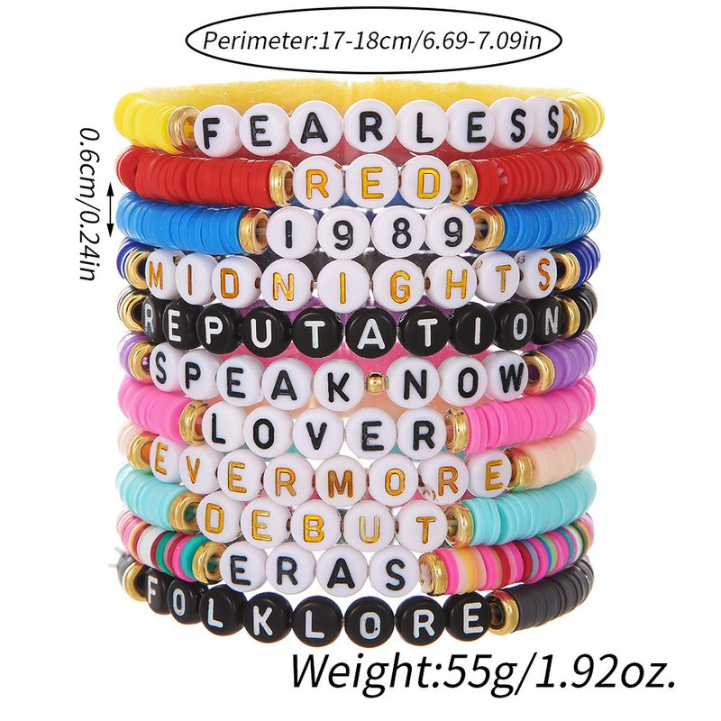 Taylor Swift Fans Kleur Zacht Aardewerk Hand String Engelse Naam Armband 11 Stuks Set_voghion.com