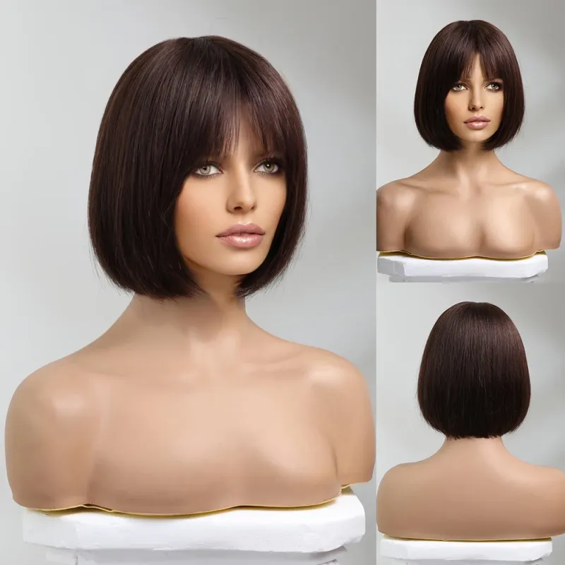 Honigblonder Bob, 100 % Remy-Menschenhaar, für Damen, kurze, natürliche, glatte Perücken, Pony, 10 Zoll, Perücke für den Alltag_voghion.com