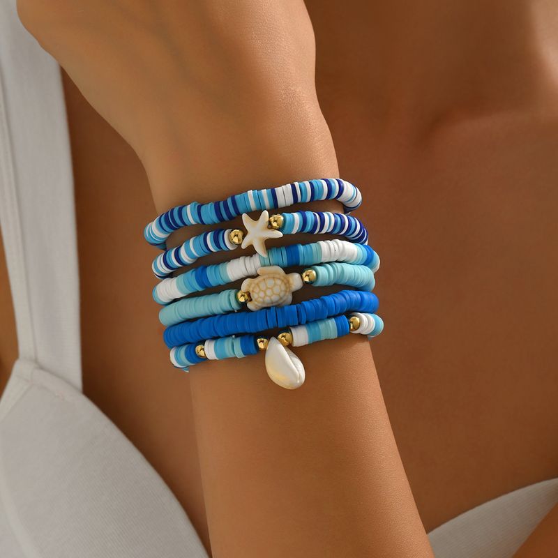Blauwe polymeerklei groothandel armband Europese en Amerikaanse Boheemse stijl handgemaakte schelpaccessoires Oceaan stijl zeesterren en schildpad armband_voghion.com