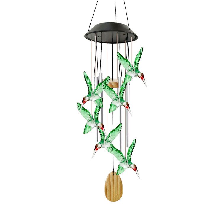 Solar-Powered Aluminum Tube Wind Chime Light With Colorful Birds & Rotating Prisms – Outdoor Garden Hanging Decor_voghion.com
