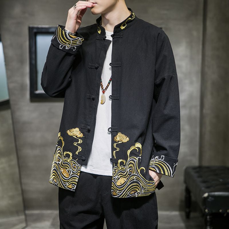 CT 2025 Spring New Chinese Style's Jacket With Frog Buttons And Embroidery, Loose Fit, Plus Size, Hanfu Trendy Coat For_voghion.com