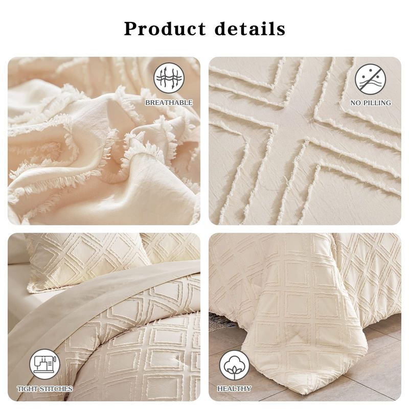 Quilt Set Bohemian Tufted Cut Flowers Fat Quilt Core Chemical Fiber Quilt Quilt Three Piece Set_voghion.com
