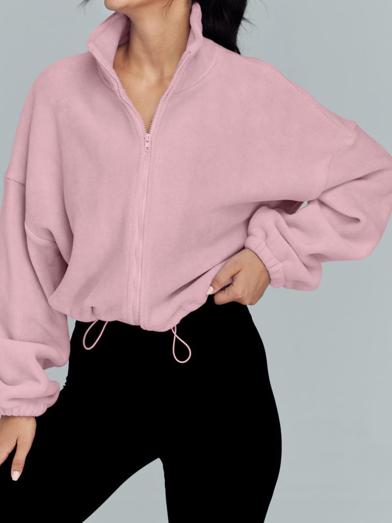 Women's Clothing Autumn Fashion Casual Stand Collar Long Sleeve Zipper Drawstring Warm Cardigan Loose Sweater_voghion.com