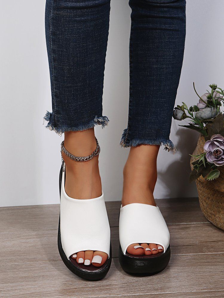 Large Slope Heel Open Toe Slippers For Women Wearing Thick Soled Fish Mouth Beach Sandals_voghion.com