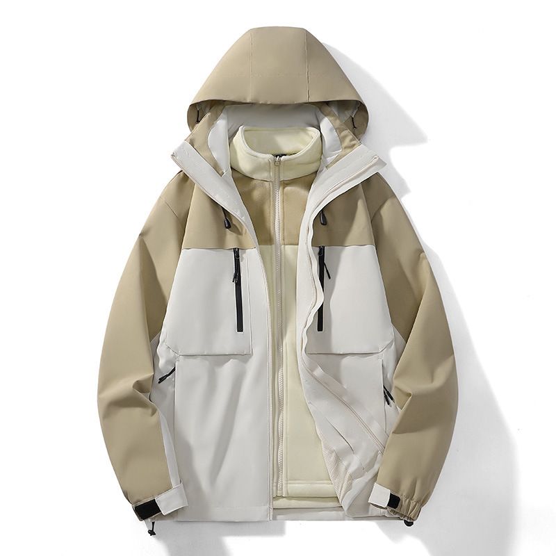 Zweiteiliges Set Fleece-gefüttert Frühling und Herbst Neue wasserdichte winddichte Outdoor 3-in-1 Jacke Paar_voghion.com