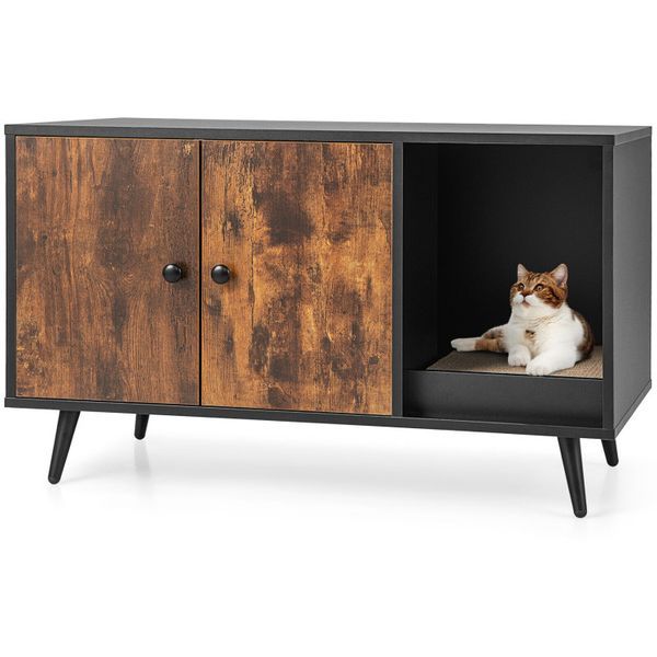 Cat Litter Box Enclosure With Double Door Cabinet_voghion.com