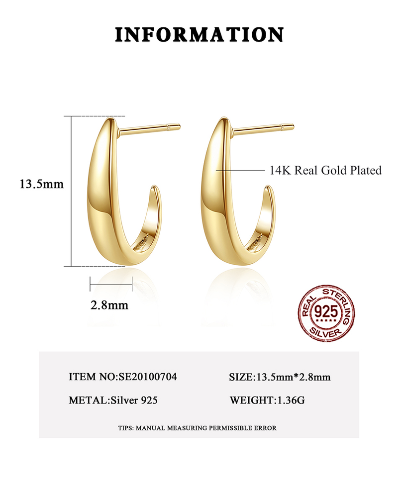 Hoop Earrings 14K Gold Plated Geometric Half Circle Silver Chunky Metal Earrings for Women 2023 s_voghion.com