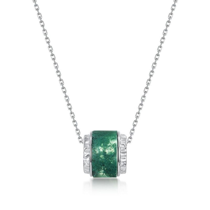 specialiseren in natuurlijke watergras agaat kettingset S925 zilver groene mos steen sleutelbeen ketting maatwerk_voghion.com