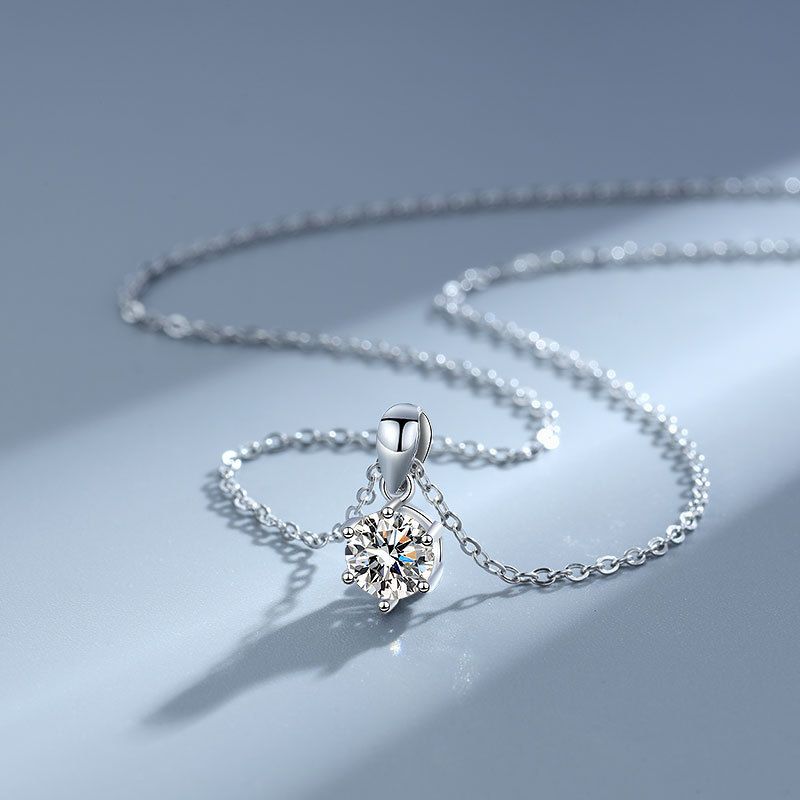 Collana classica in argento sterling a sei griffe con moissanite, semplice catena per clavicola, trasmissione in diretta femminile_voghion.com
