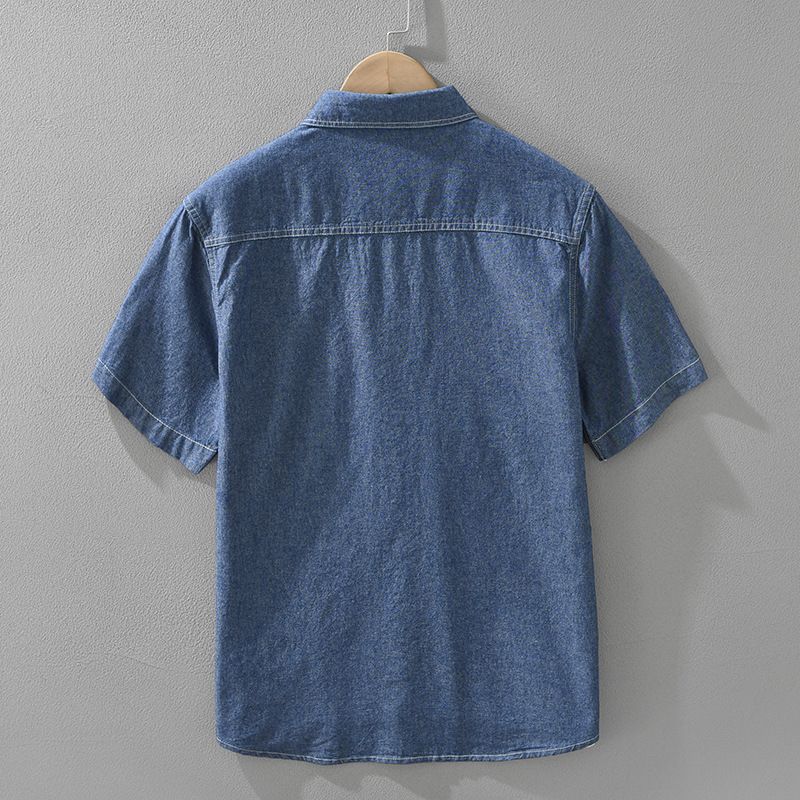 Retro Denim Short Sleeved Shirt For Men, Fashionable And Versatile, Artistic And Casual Loose Top_voghion.com