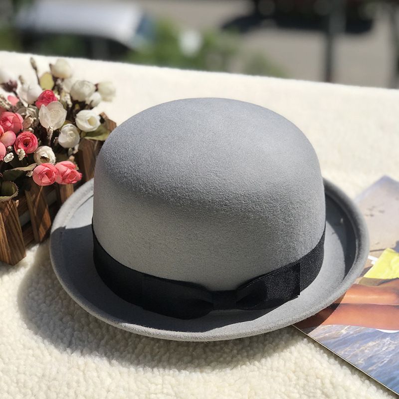 retro British woolen hat with small edge and curled edge trendy wool hat, versatile fashionable top hat_voghion.com