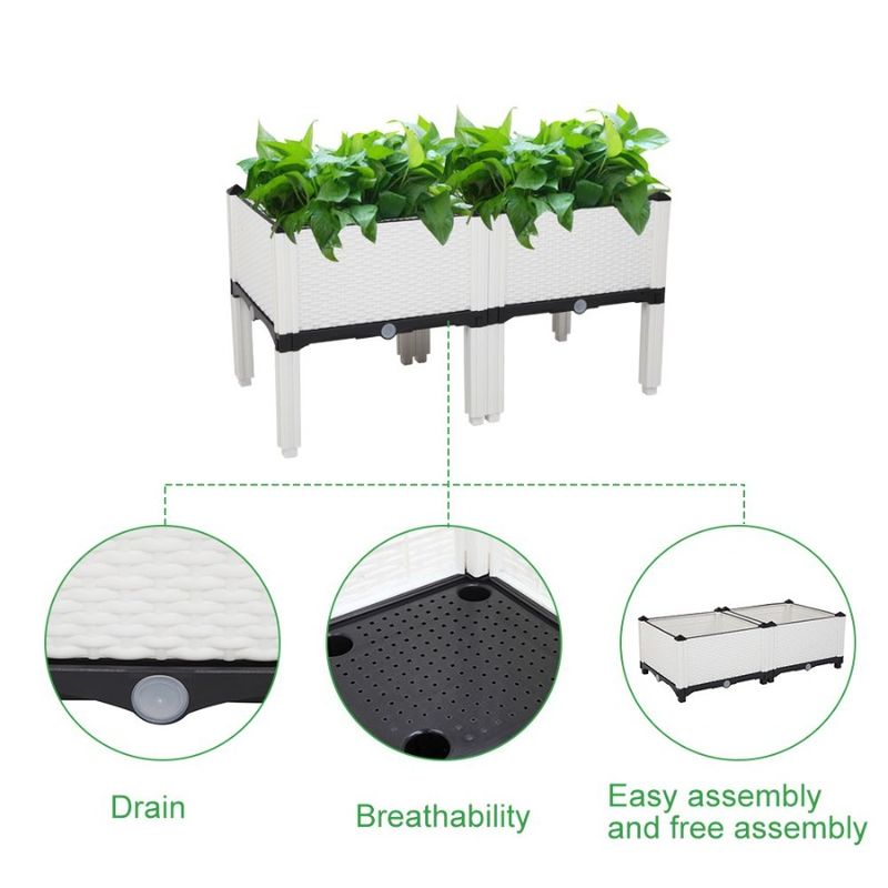 Rectangle White Bed Raised Elevated 2PCS Herb Vegetable Plant Flower Garden Planter Box_voghion.com