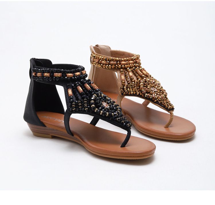 Urlaubs-Flip-Flop-Sandalen für Damen, modische, vielseitige Römersandalen mit Keilabsatz und Strasssteinen_voghion.com