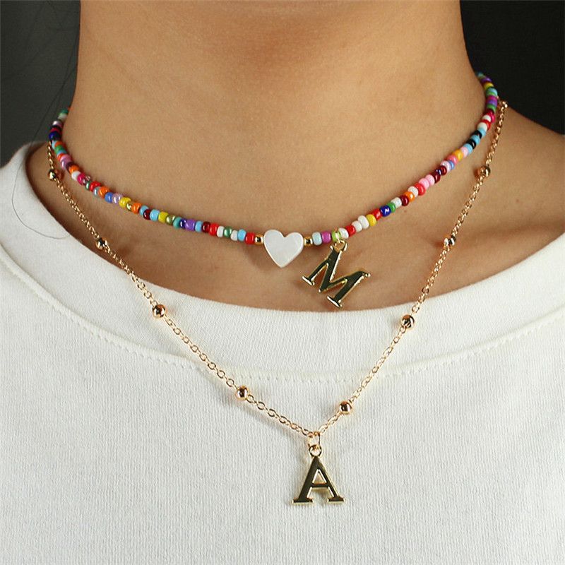 2025 Nuovi arrivi Boho fatto a mano fai da te colorato perline girocollo donne acciaio inossidabile lettera ciondolo collana conchiglia cuore spiaggia gioielli_voghion.com