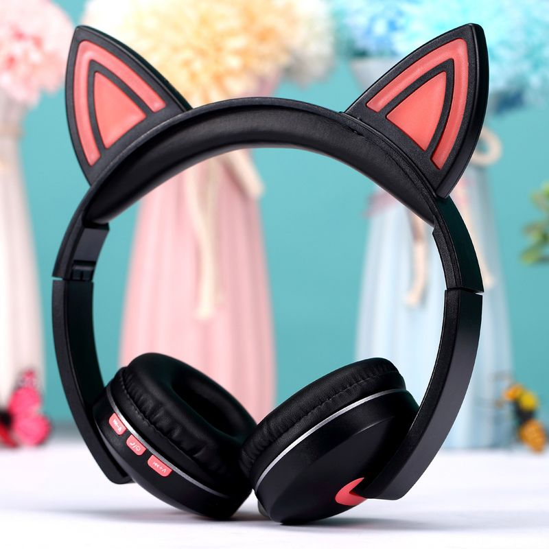 Foldable Cute Cartoon Cat Ear Shape Wireless Headphone Stereo Sport Headset_voghion.com