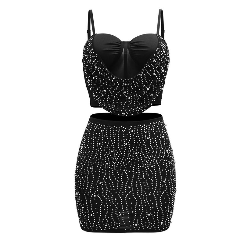 Trendy Rhinestone Crop Top With Bodycon Pencil Skirt Set - Sexy Two-Piece Outfit For Women_voghion.com