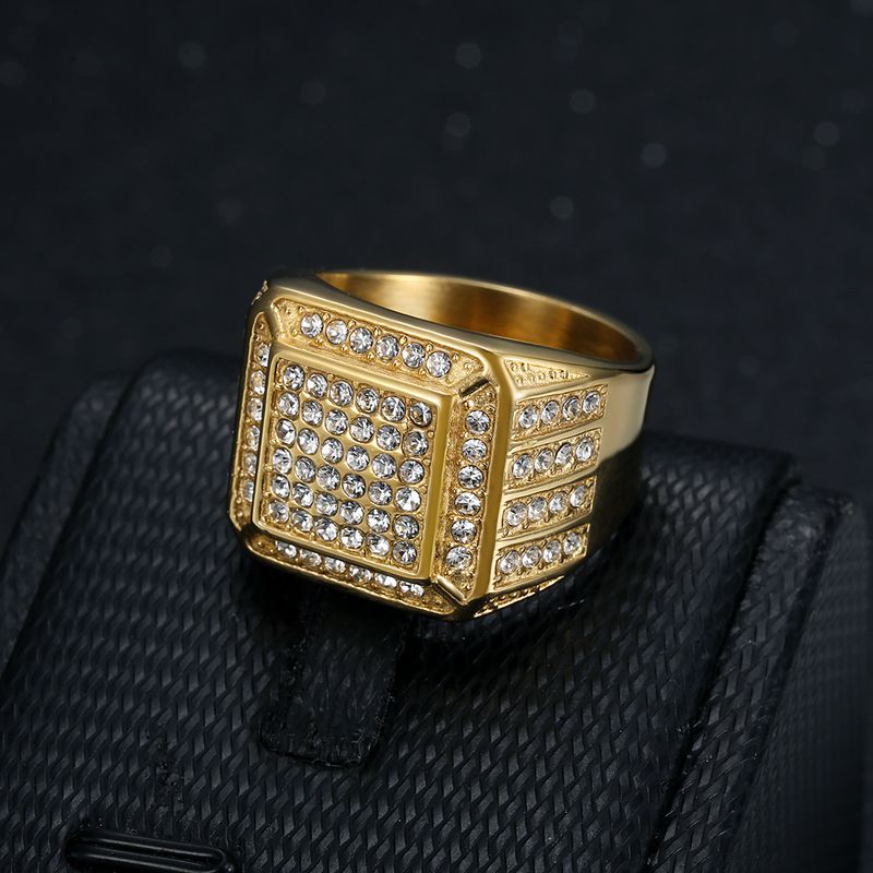Men's Jewelry Set Fashion New Hip Hop Nightclub Ring Titanium Steel Vacuum Gold Plated Luxury Full Diamond Men's Ring_voghion.com