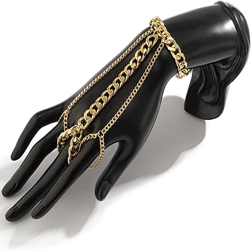 Bracciale cubano multistrato punk di alta qualità con nappa bohémien e catena per dita_voghion.com