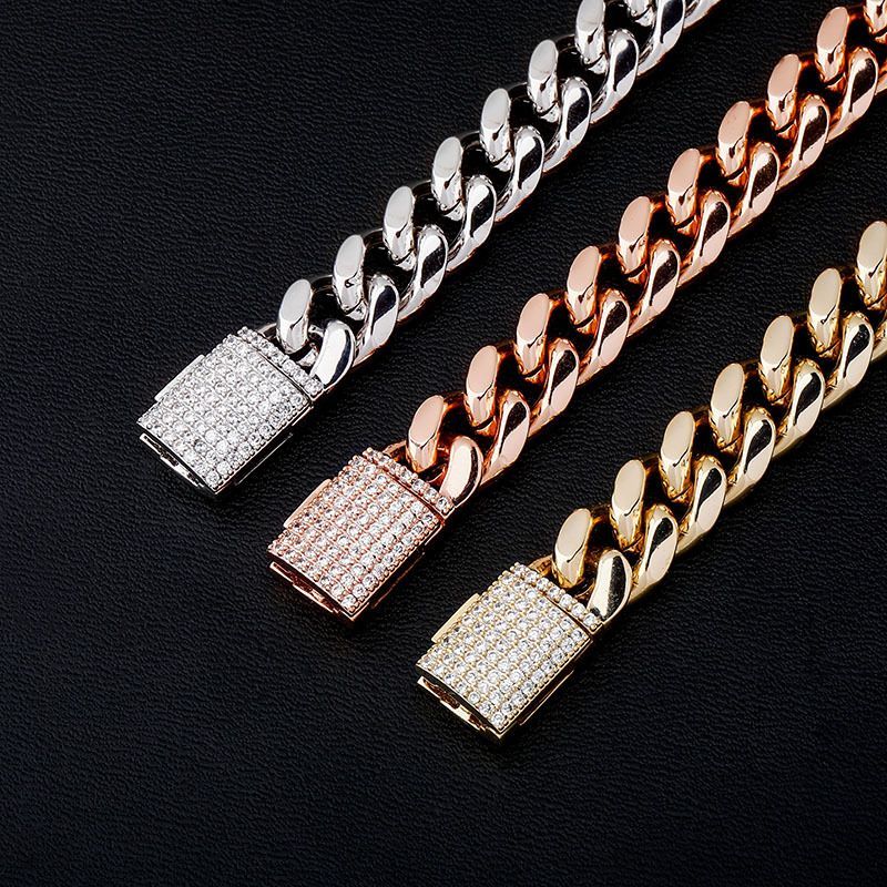 Ins New Box Jewelry Buckle Cuban Inlaid Zircon Real Gold Electroplated Hip Hop Men's Bracelet_voghion.com