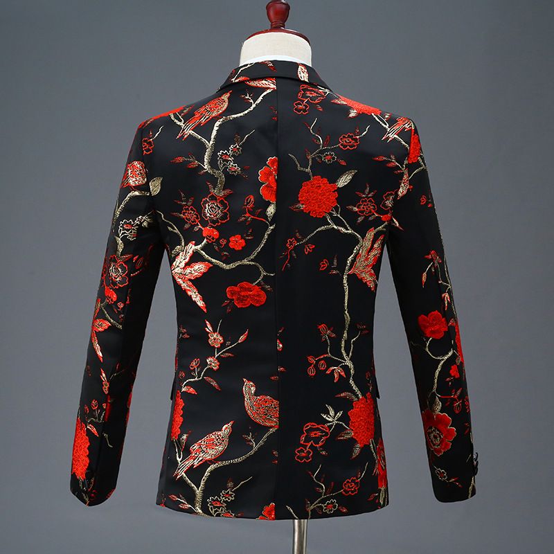 CT New Black Embroidered Men's Single-Breasted Suit Set For Stage Performance Host Costume_voghion.com