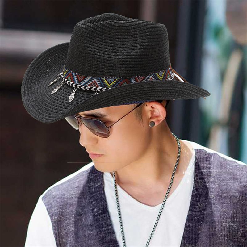 Cappello da cowboy occidentale vintage alla moda, da donna, con tesa larga, estivo, da uomo, da spiaggia_voghion.com