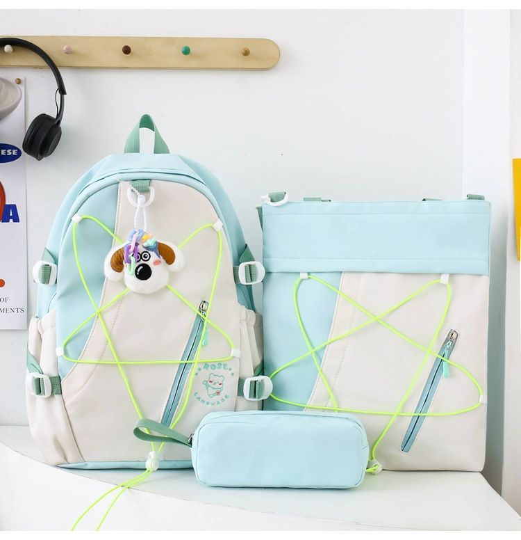 Kinderrucksack für die Schule – buntes Cartoon-Design, leicht und geräumig, ergonomische Schultergurte, strapazierfähiges Nylon, inklusive süßem Hunde-Schlüsselanhänger_voghion.com