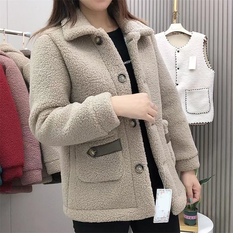 Herbst Winter 2023 Neue Frauen Nachahmung Lamm Wolle Jacke Thicke Warme Tasche Zuhälter Pelzmantel Weibliche Baumwolle Gefütterte Jacke_voghion.com