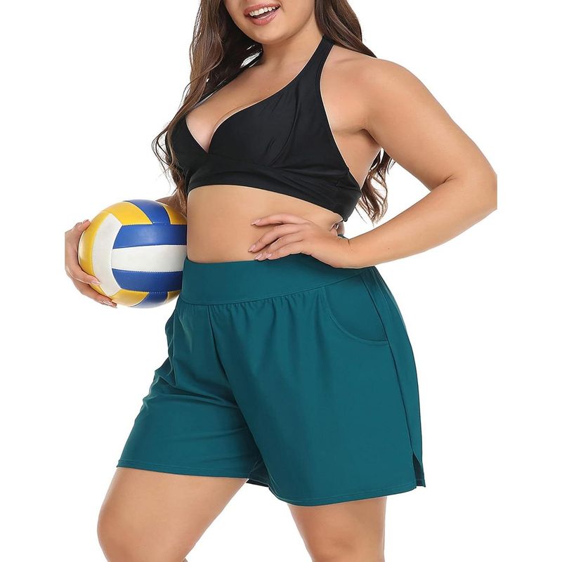 CHARMLEAKS Plus Size Swim Shorts For Women High Waisted Board Shorts Tankini Swimsuit Bottom With Pockets_voghion.com