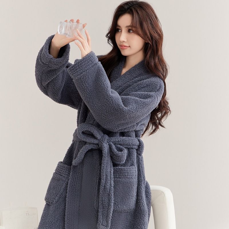 Camicia da notte da donna in pile spesso corallo, pigiama termico, accappatoio lungo in flanella_voghion.com