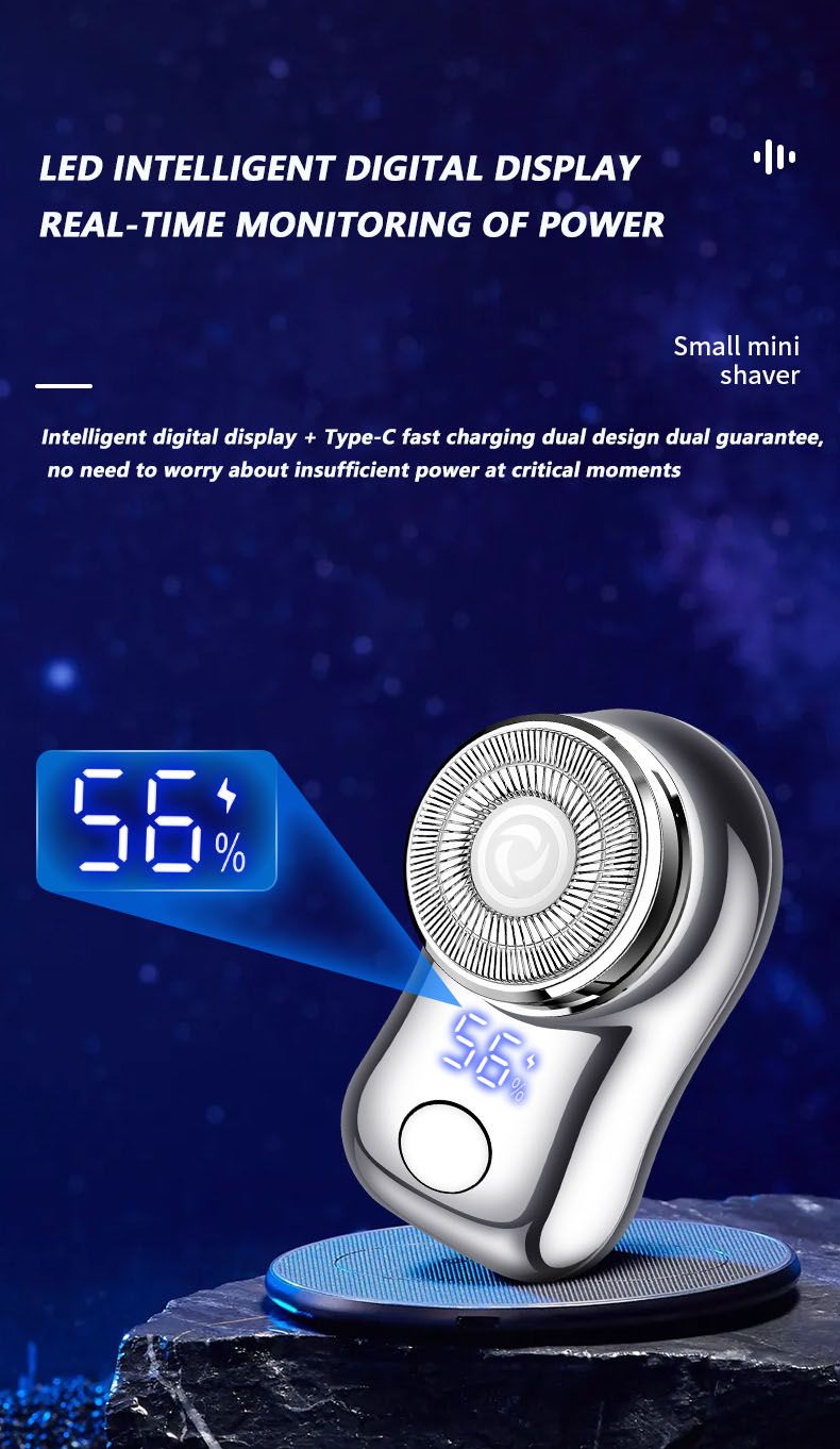 Mini Electric Shaver for Men Portable Beard Knife TYPE-C Charging Shavers Face Body Razor with Digital Power Display_voghion.com