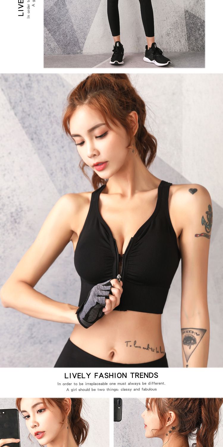 (3 pezzi) Reggiseno sportivo antiurto con arricciatura e bella schiena integrata, ad alta resistenza, per taglie forti, cerniera anteriore_voghion.com