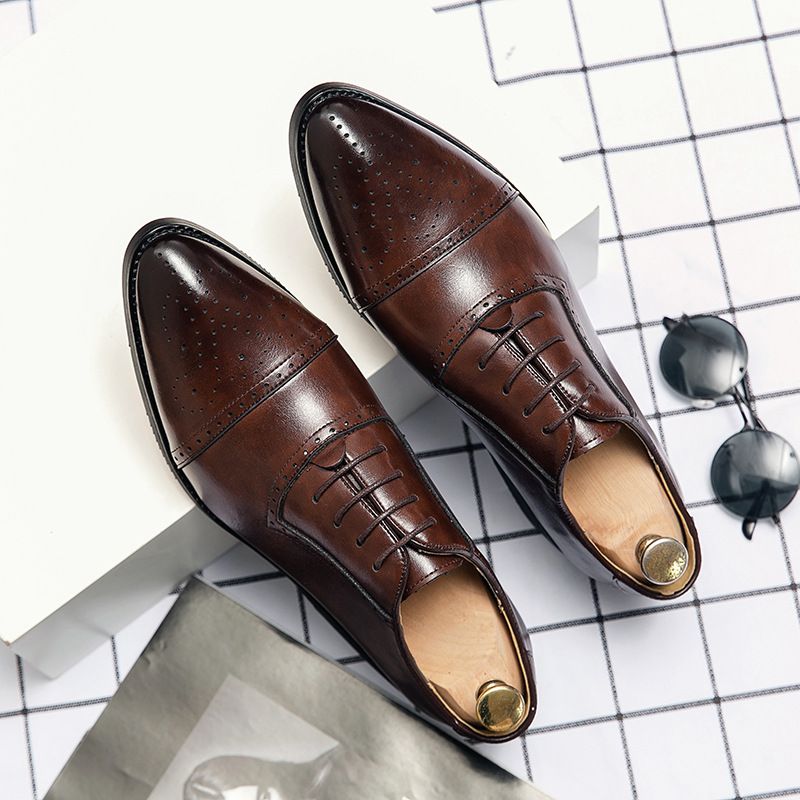 Scarpe casual da uomo in pelle, stile coreano, tendenza britannica, con punta a punta, per parrucchieri, con rialzo per giovani, colore marrone_voghion.com