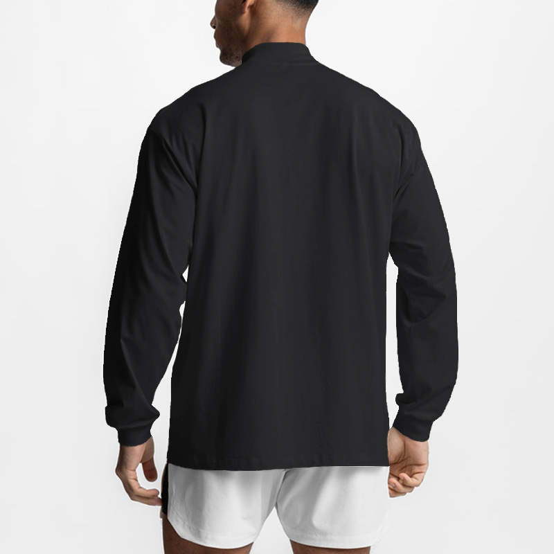 Maglietta da uomo a maniche lunghe, con collo alto, piccola e liscia, oversize, tinta unita, casual, fitness, con spalle cadenti_voghion.com