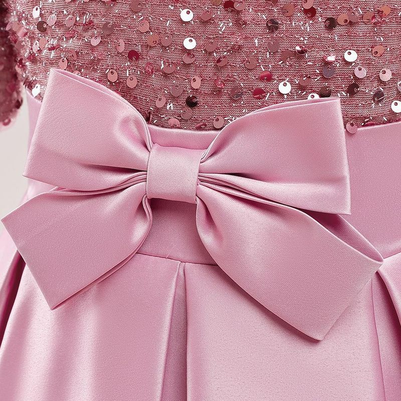 Nuova gonna da principessa per bambina, media e grande, con maniche a sbuffo glitterate e gonna tutù in raso impiombata in stock_voghion.com