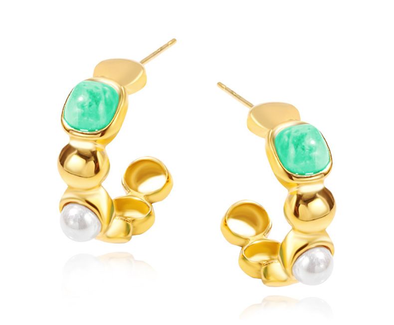 Orecchini da donna con perle e agata a forma di C, in acciaio al titanio, di alta qualità, dal design con senso della personalità, popolari orecchini in acciaio inossidabile._voghion.com