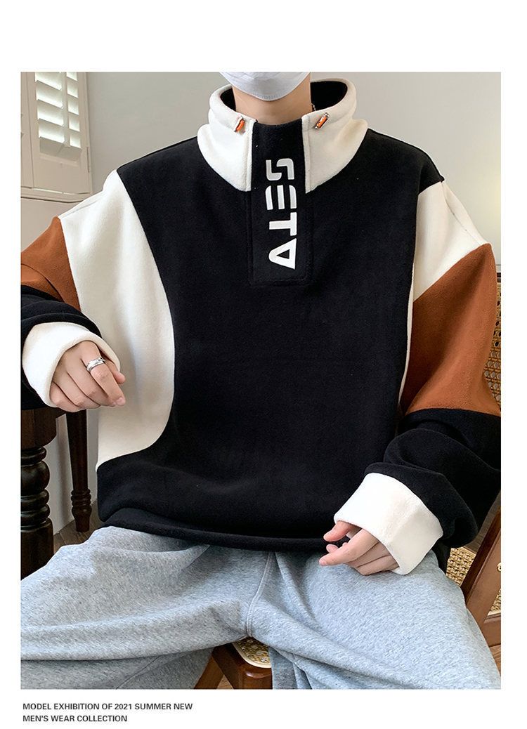 Herbst- und Winter-Kapuzenpullover mit farbigem Kragen für junge Männer plus dicker, langärmliger Fleece-T-Shirt-Basis_voghion.com
