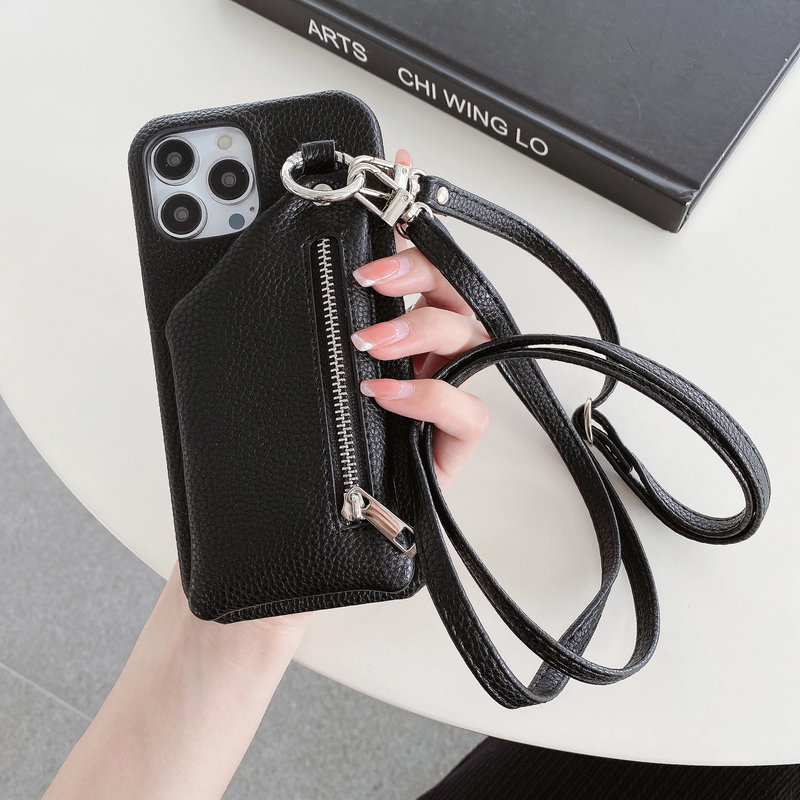 Mobile phone case purse card holder mobile phone case suitable for iPhone15 mobile phone case Apple 14pmax litchi pattern protective cover_voghion.com