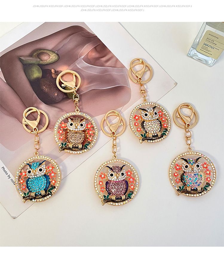New Diamond-Encrusted Metal Owl Keychain Animal Bag Pendant Accessory Small Gift_voghion.com