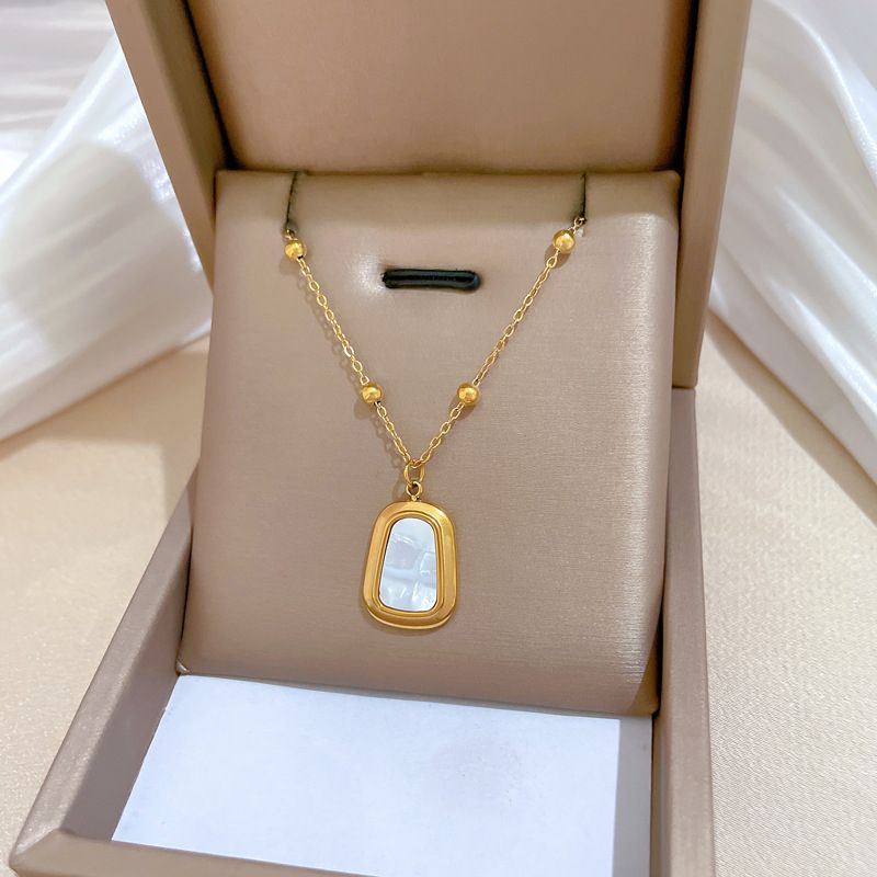 Body Full Titanium Steel Bead Block Shell Personality Extremely Simple Wind Furnace Real Gold Necklace Female 【 】_voghion.com