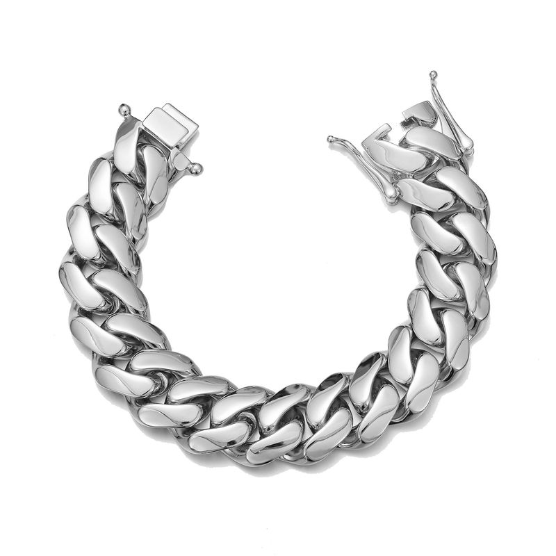 Men's Stainless Steel Thin Glossy Cuban Chain Bracelet New Dragon Head Clasp 8-22mm Width JMXLT_voghion.com