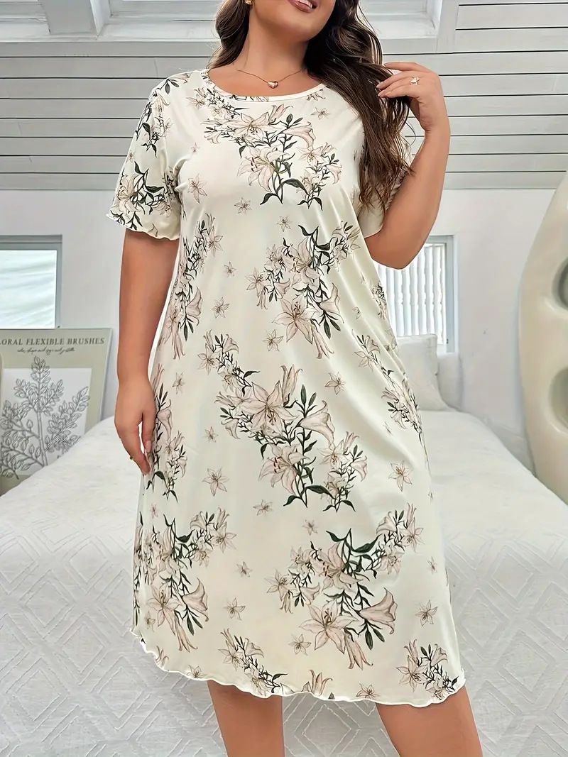 Nachtwäsche für Damen, modische Heimkleidung, Pyjama, Nachthemd, Kleid, kurzärmeliges T-Shirt-Kleid für Damen_voghion.com