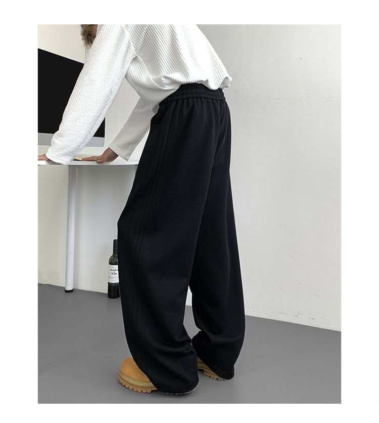 Yan Şeritli ve Kırışık Tasarımlı Erkek Günlük Jogger Pantolon - Günlük Giyim İçin Bol Kesim, Elastik Bel, Rahat Antrenman Eşofman Altı_voghion.com